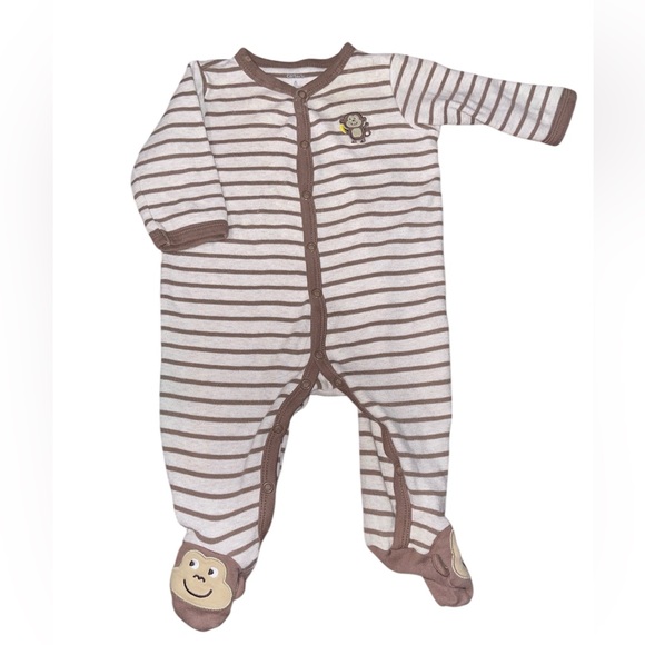Carter’s Baby 6M Cotton Brown White Stripe Onesie Monkey Footsie - Picture 10 of 10